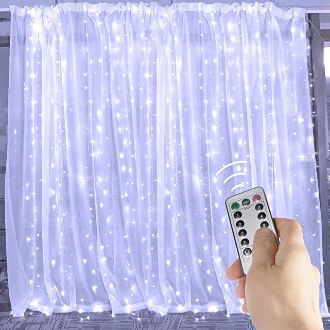 Guirlande de rideau à LED sur la fenêtre USB String Lights Décorations de Noël télécommandées pour la maison