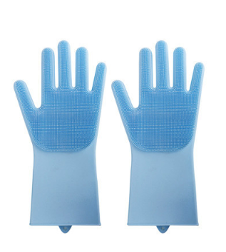 Silicone Cleaning Brush Scrubber Gloves Heat Resistant, Great for Dish wash, Cleaning, Pet Hair Care (Mint)