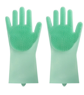 Silicone Cleaning Brush Scrubber Gloves Heat Resistant, Great for Dish wash, Cleaning, Pet Hair Care (Mint)